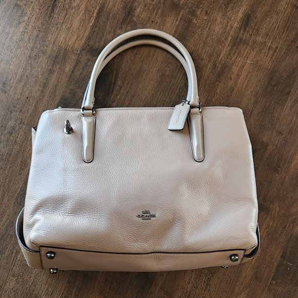 NEW Coach Brooklyn 34 Carryall Stone Pebbled Leather Large Convertible Satchel - Picture 2 of 16